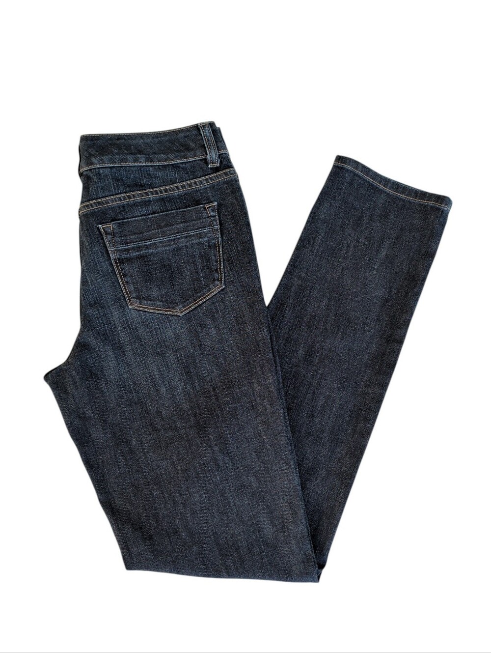 L.L. Bean Favorite Fit Straight Slim Leg Jeans 4 Tall Dark Wash Blue Pockets
